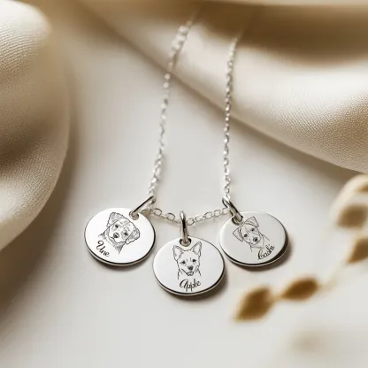Custom Round Pendant Necklace with Pet Portrait & Name