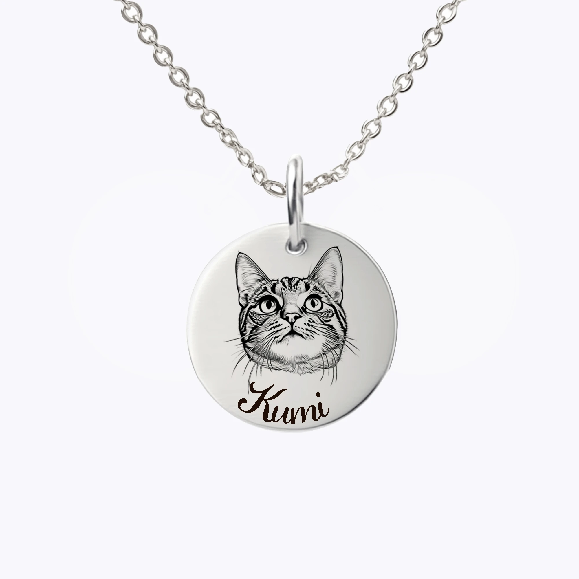 Custom Round Pendant Necklace with Pet Portrait & Name