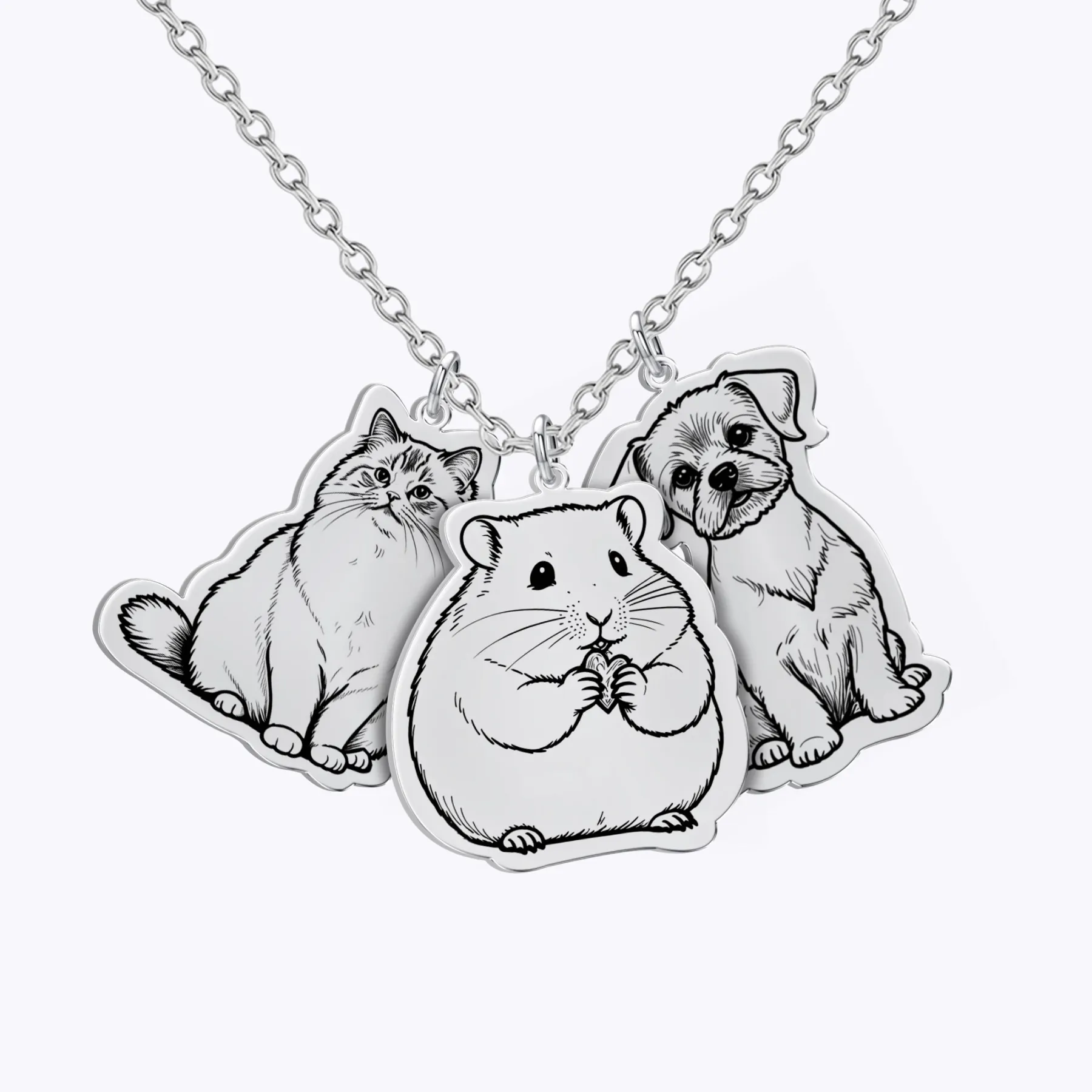 Custom Cat Dog Full Body Portrait Pendant Necklace for Pet Lovers