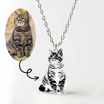 Custom Cat Dog Full Body Portrait Pendant Necklace for Pet Lovers