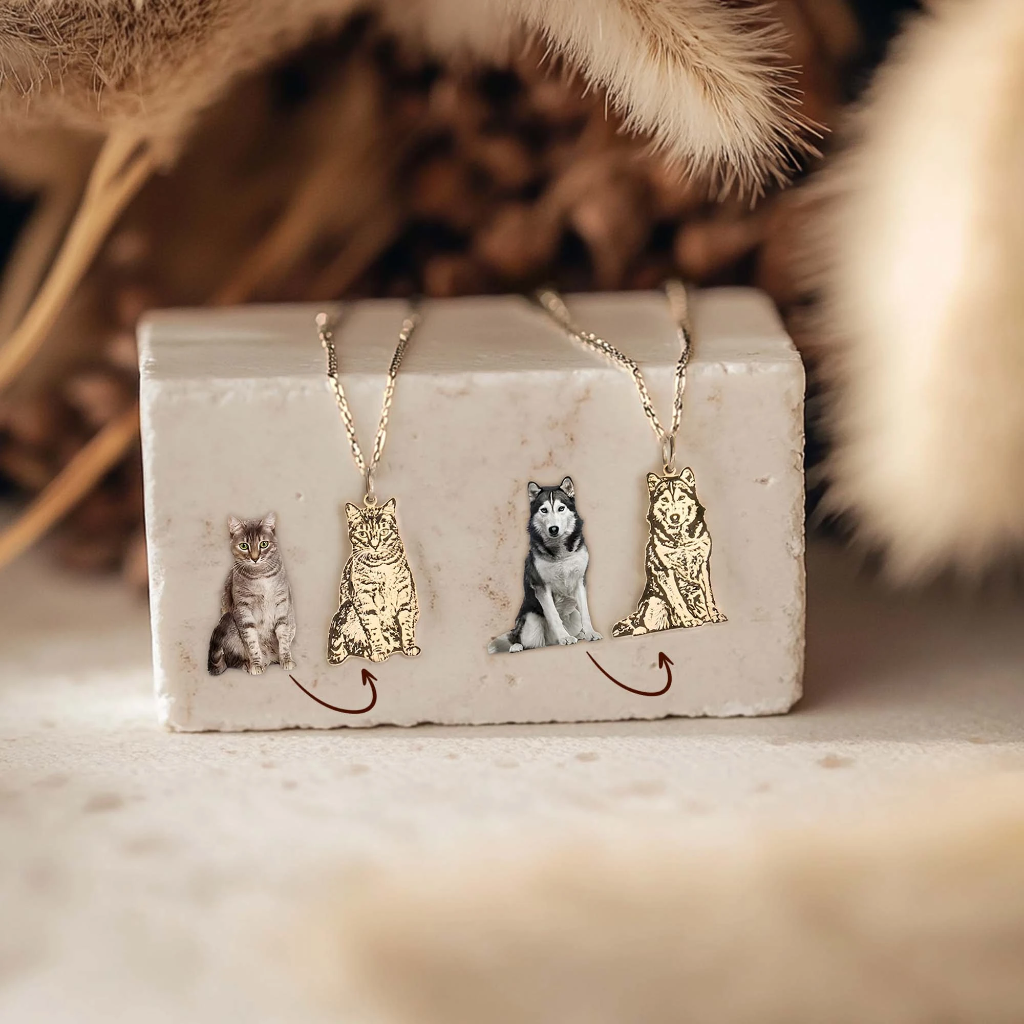 Custom Cat Dog Full Body Portrait Pendant Necklace for Pet Lovers