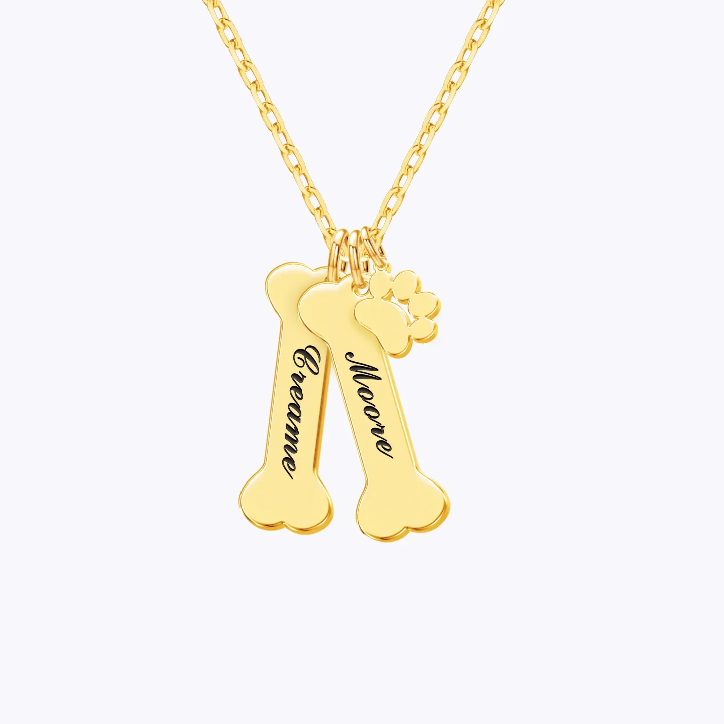 Custom Bone Shape Name Necklace with Paw Pattern