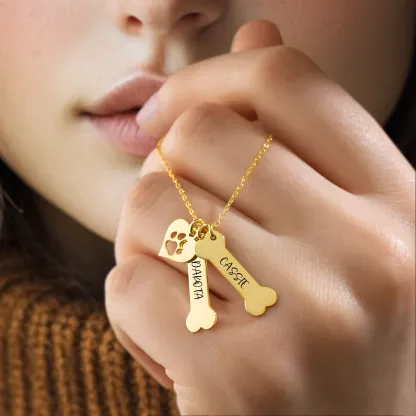 Custom Bone Shape Name Necklace with Paw Pattern