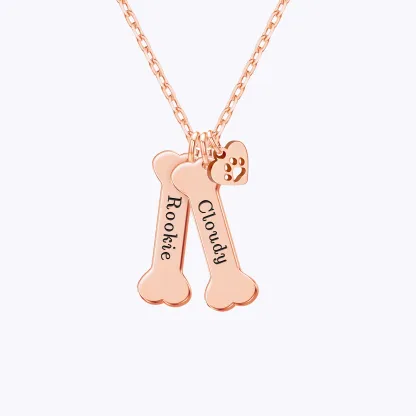 Custom Bone Shape Name Necklace with Paw Pattern