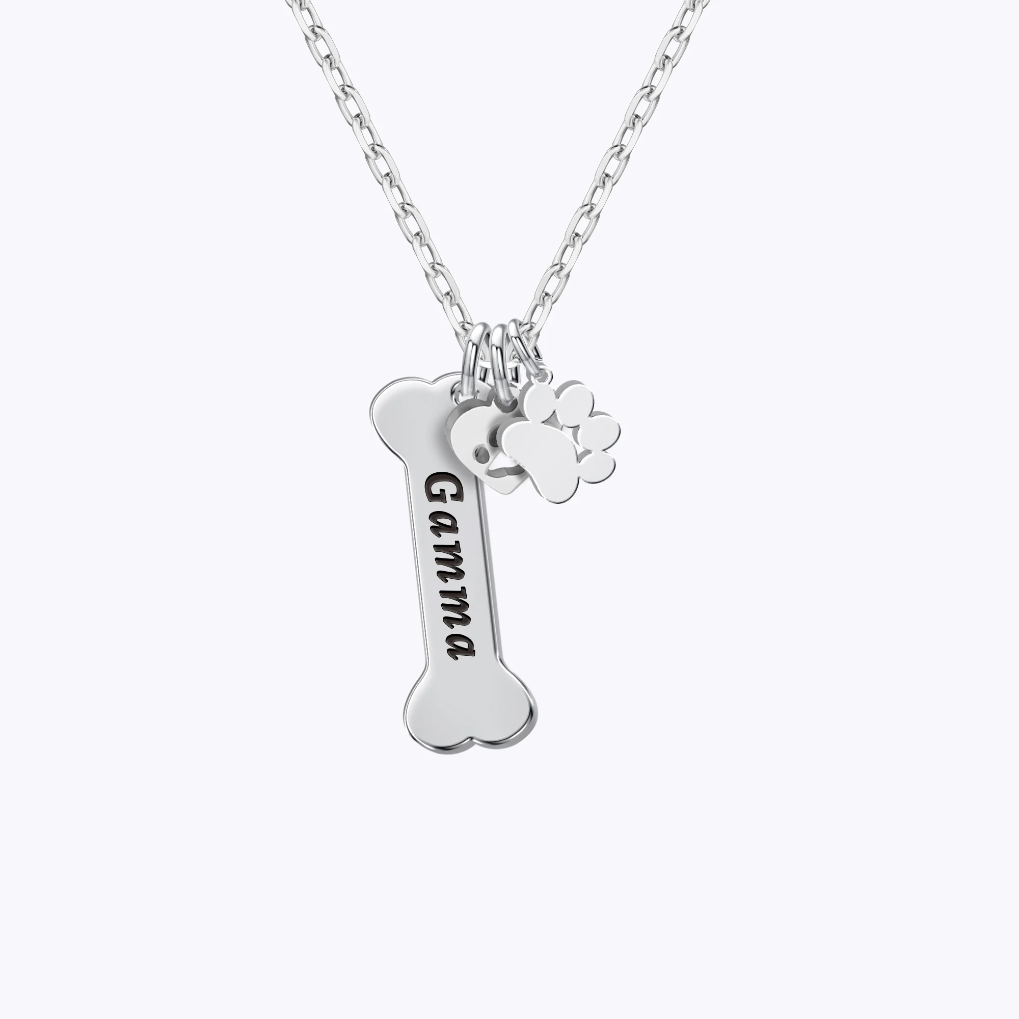 Custom Bone Shape Name Necklace with Paw Pattern