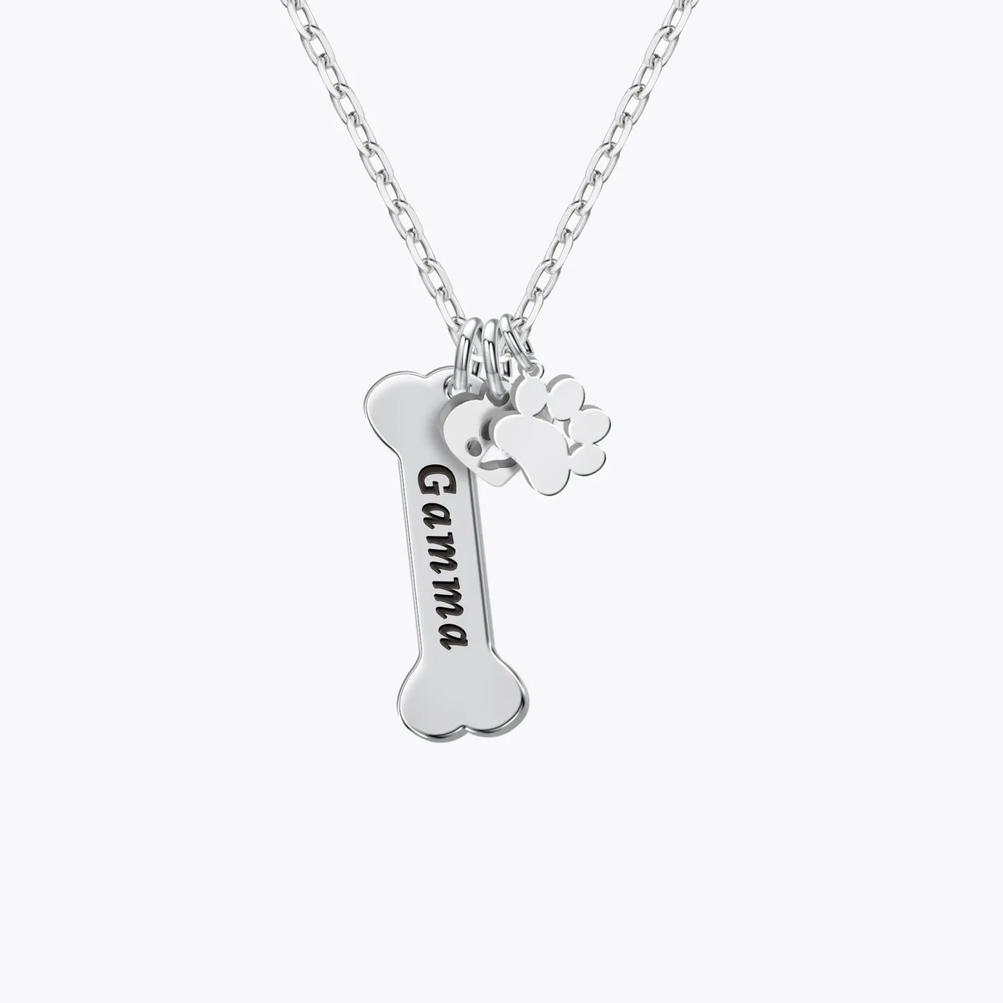 Custom Bone Shape Name Necklace with Paw Pattern