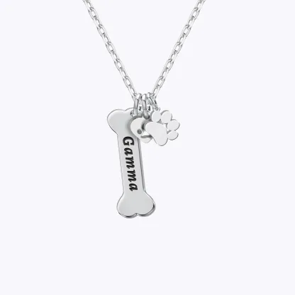 Custom Bone Shape Name Necklace with Paw Pattern