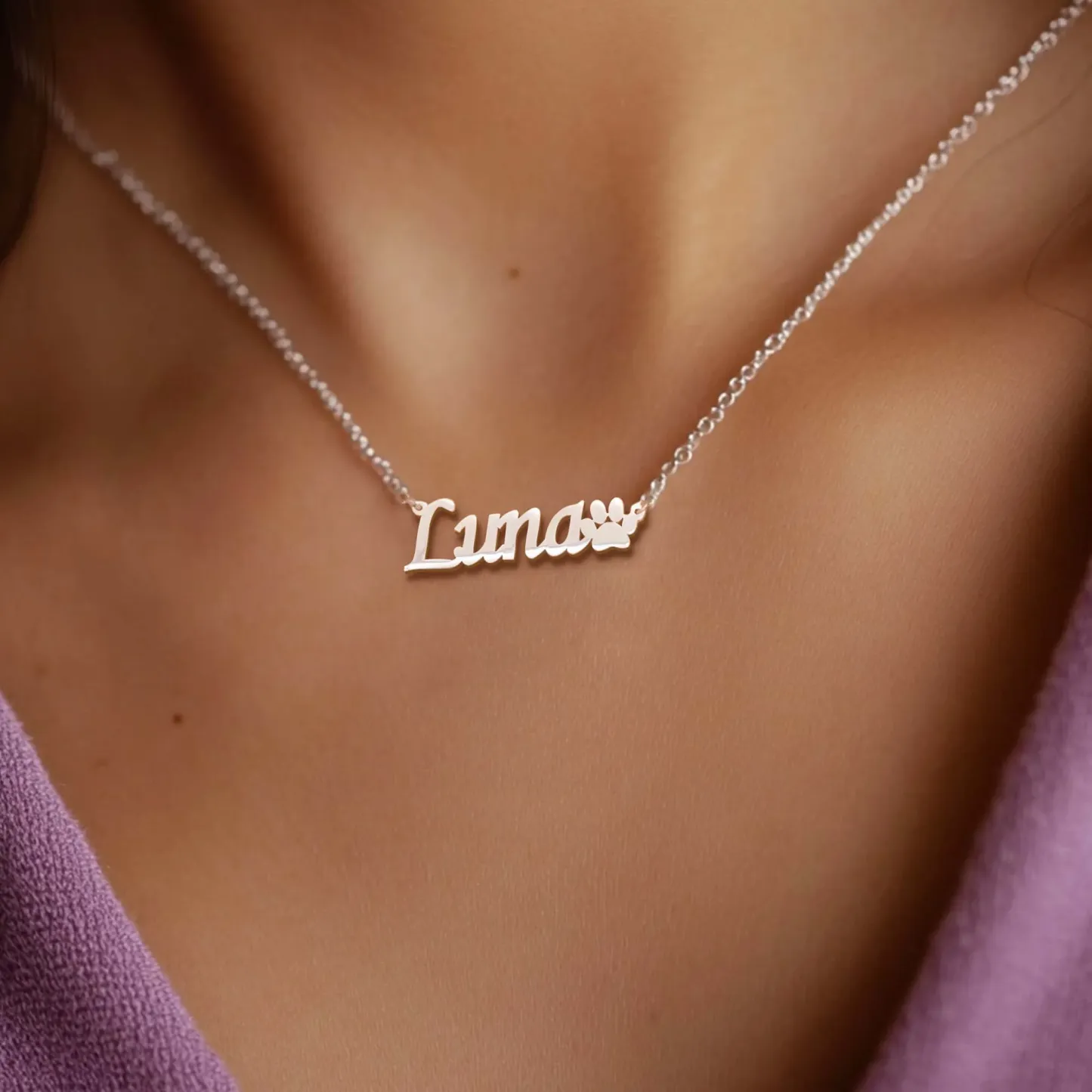 Persnoalized Pet Paw Name Necklace