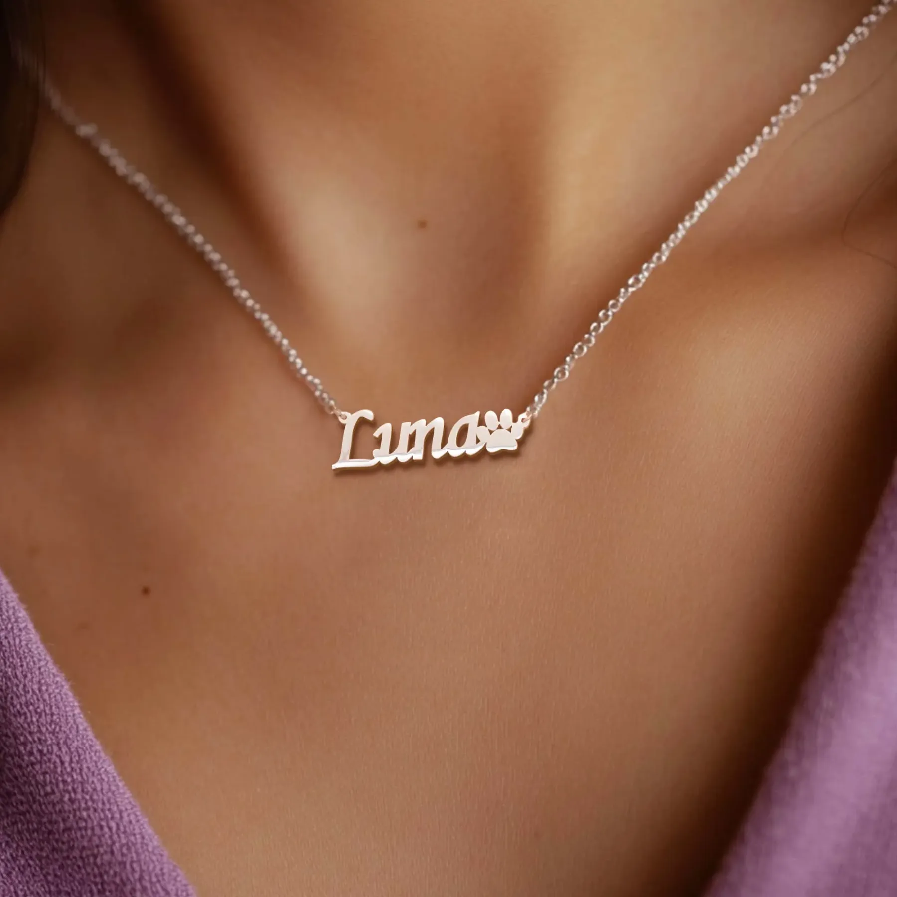 Persnoalized Pet Paw Name Necklace