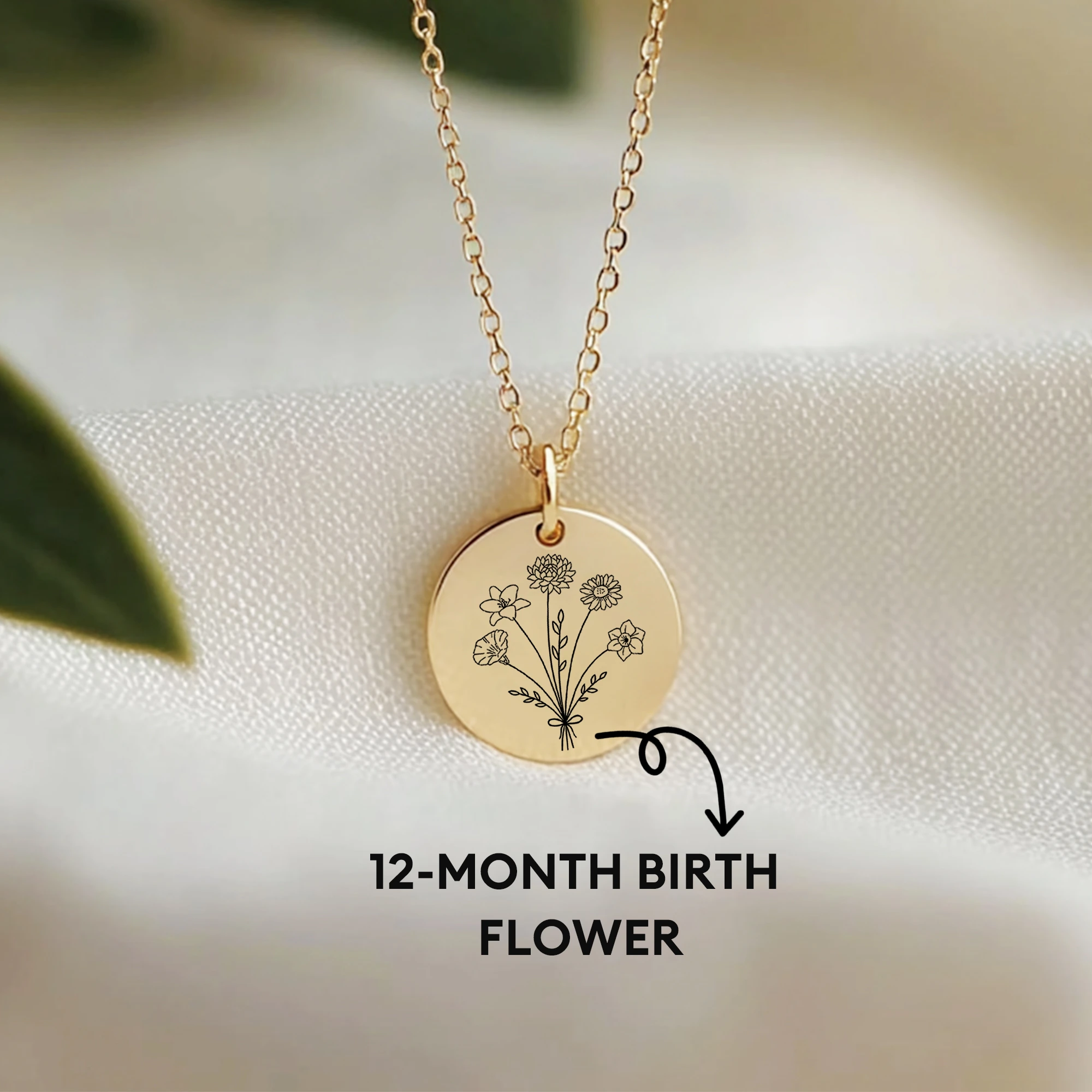Personalized 1-5 Birth Flowers Round Pendant Necklace