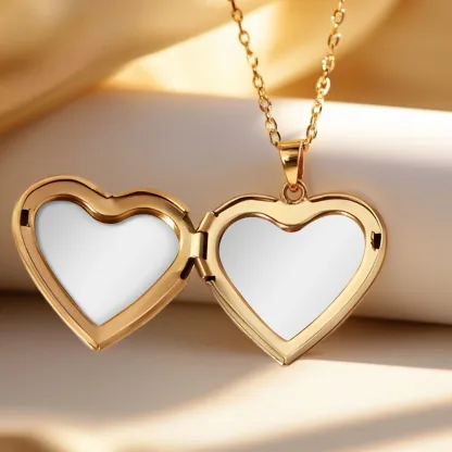 Birth Flower Heart Shape Locket Necklace with Hidden Photos