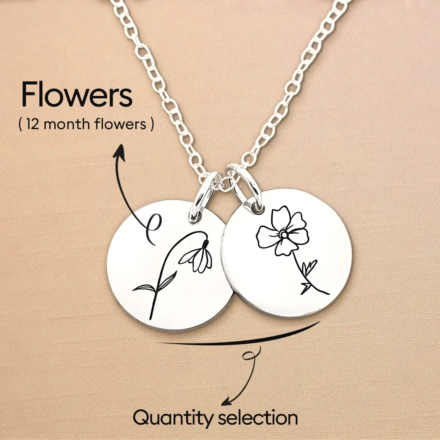 Custom 1-8 Birth Flower and Name Round Pendant Necklace