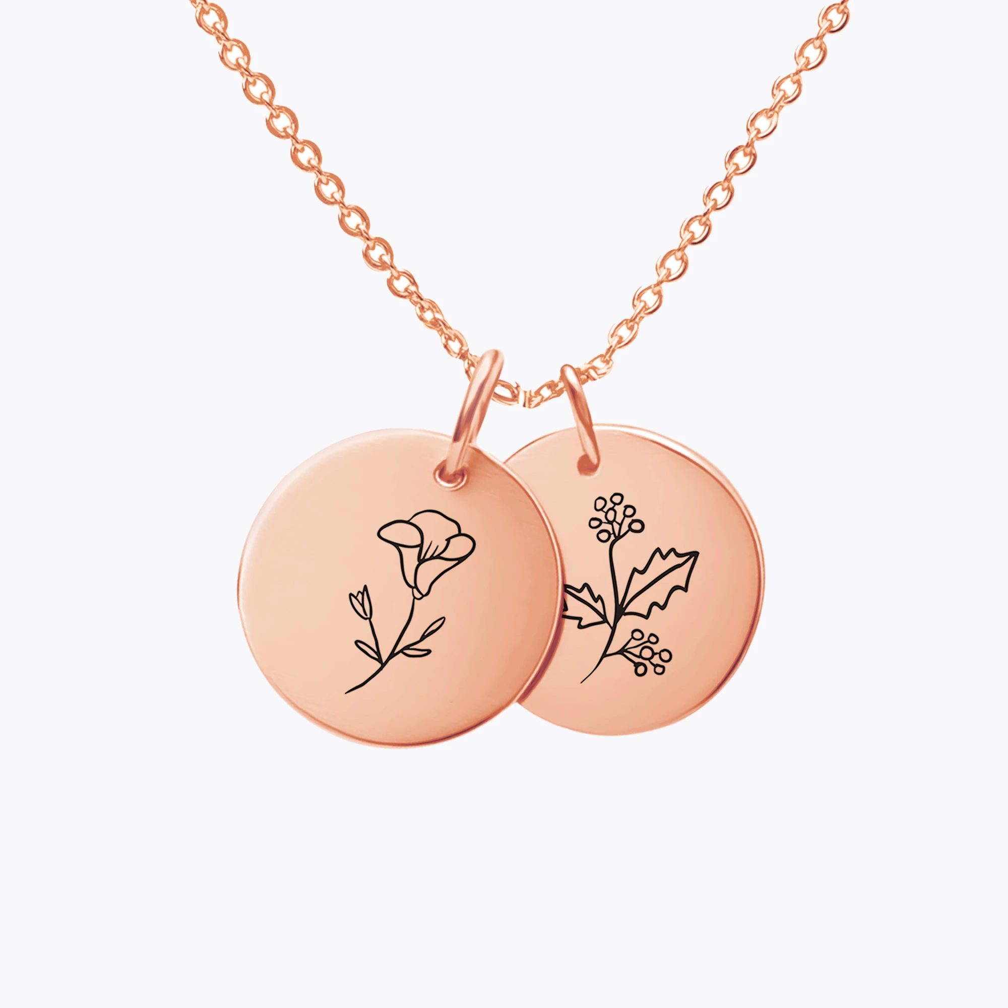 Custom 1-8 Birth Flowers Round Pendant Necklace