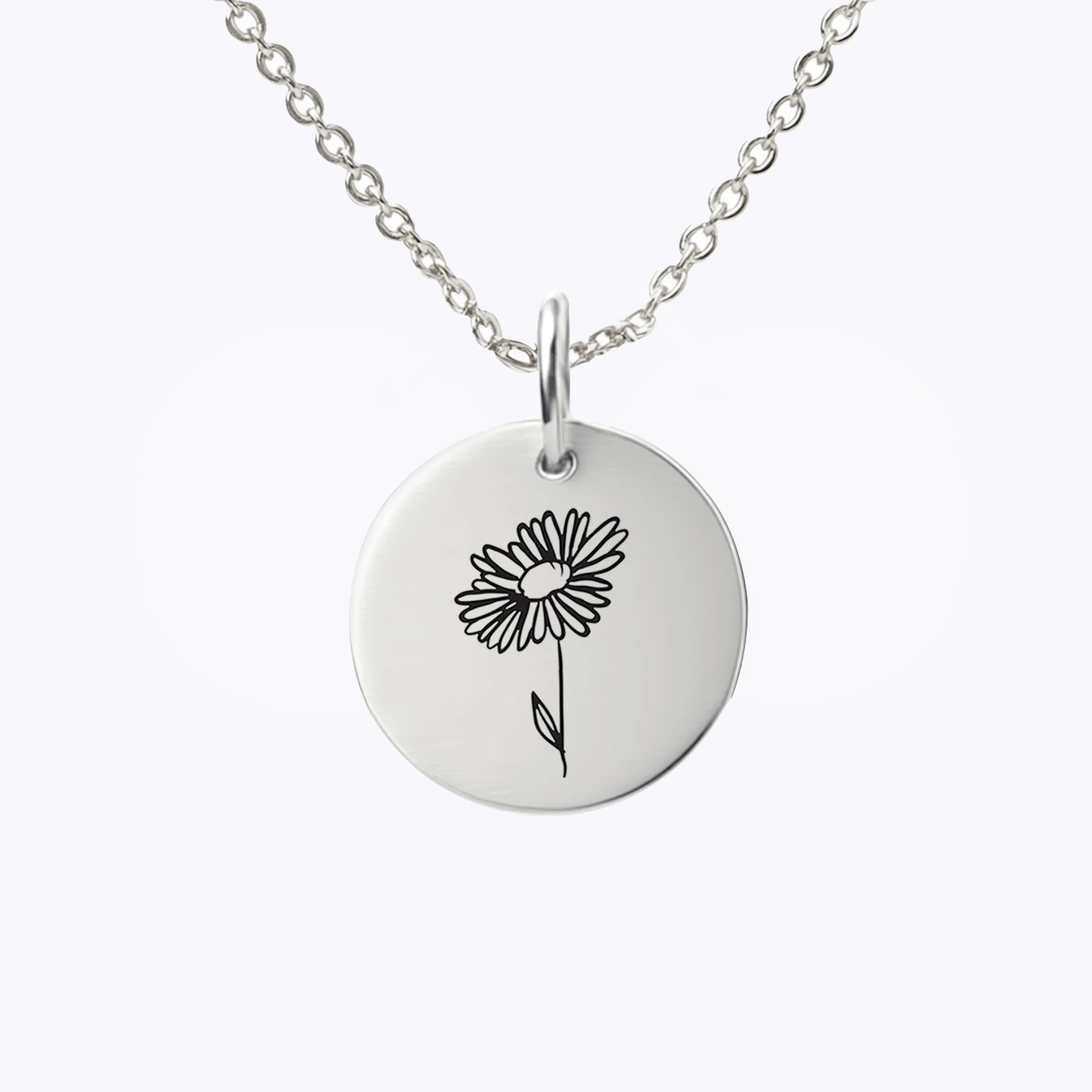 Custom 1-8 Birth Flowers Round Pendant Necklace