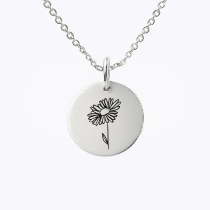 Custom 1-8 Birth Flowers Round Pendant Necklace