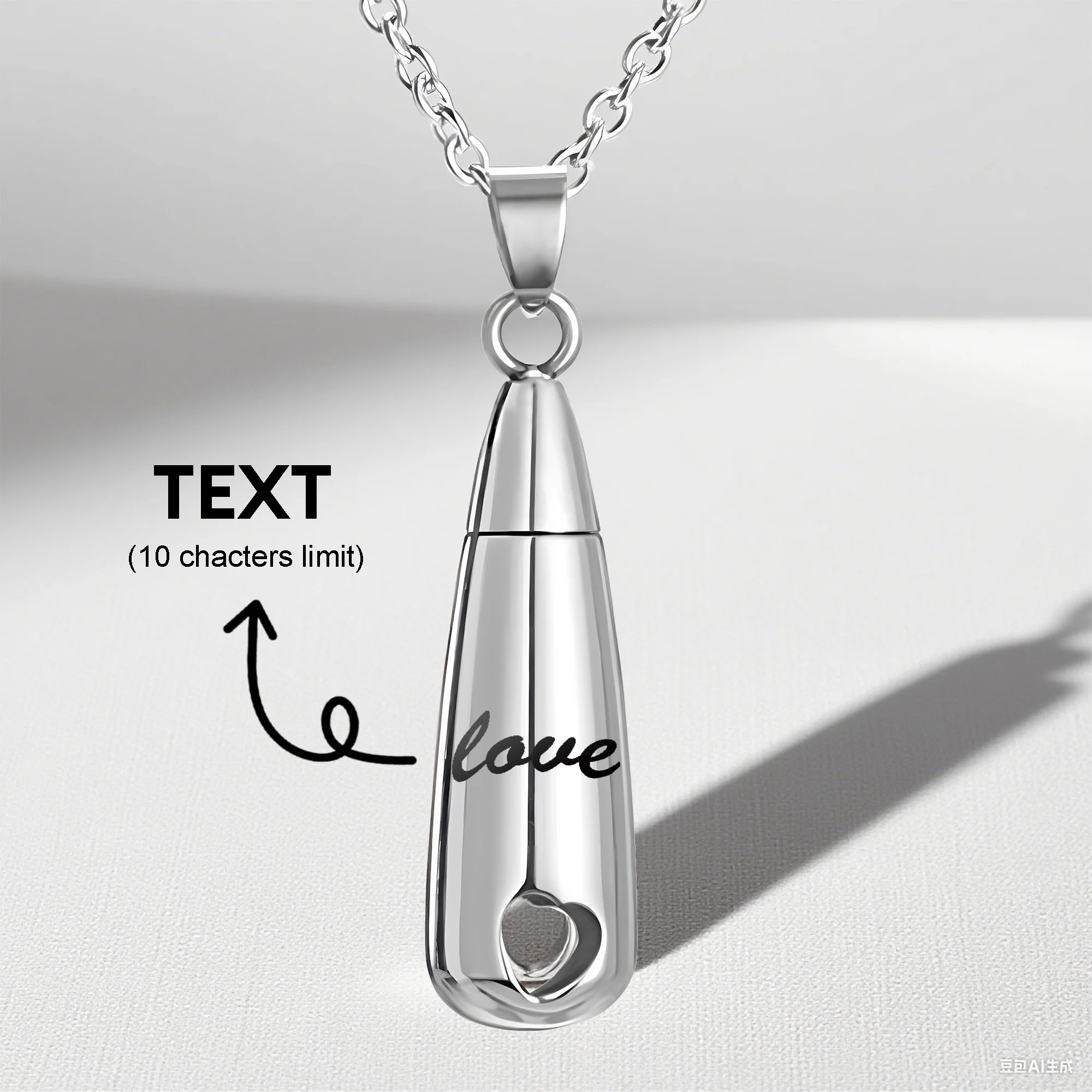 Personalized Teardrop Shape Heart Cutout Urn Necklace with Name