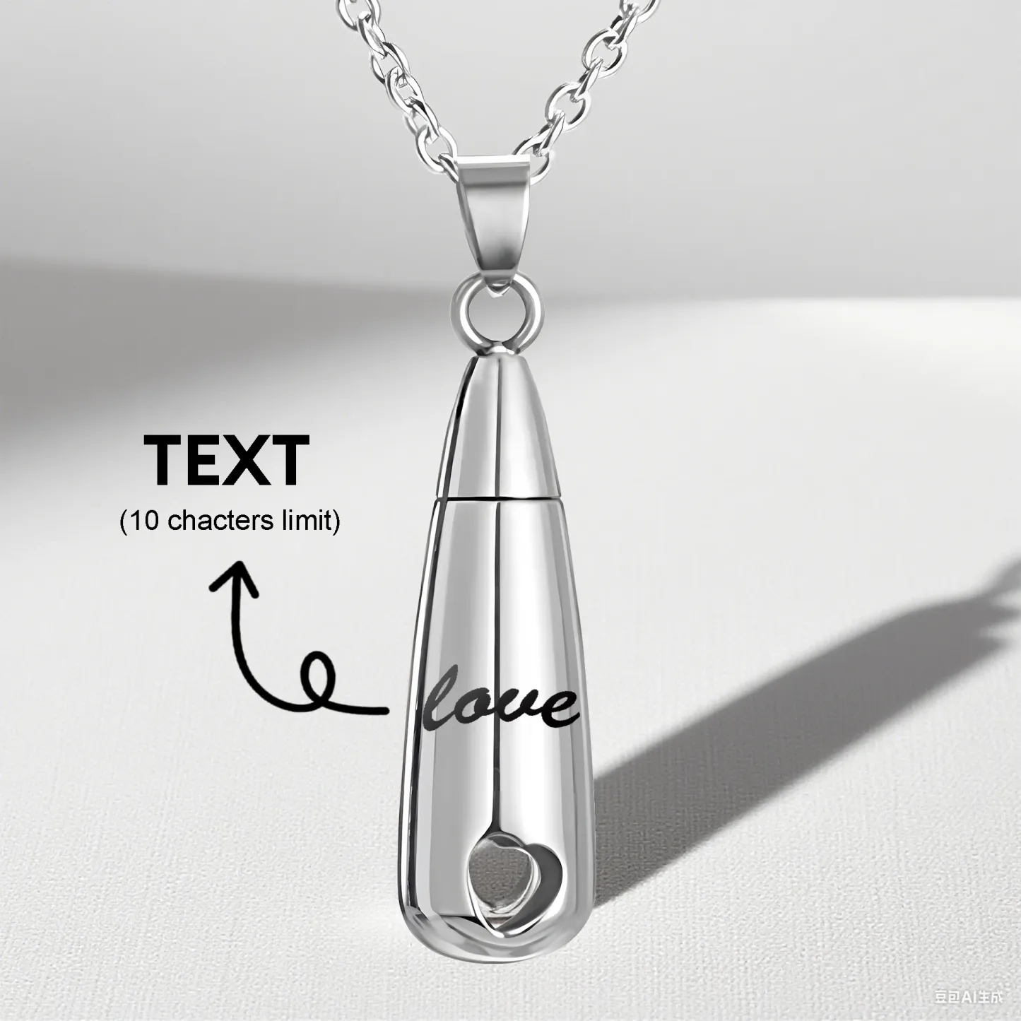 Personalized Teardrop Shape Heart Cutout Urn Necklace with Name