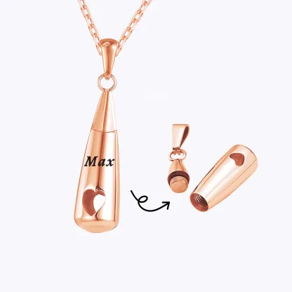 Personalized Teardrop Shape Heart Cutout Urn Necklace with Name