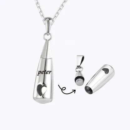 Personalized Teardrop Shape Heart Cutout Urn Necklace with Name