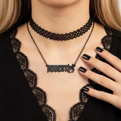 Personalized Halloween Spider Gothic Name Necklace