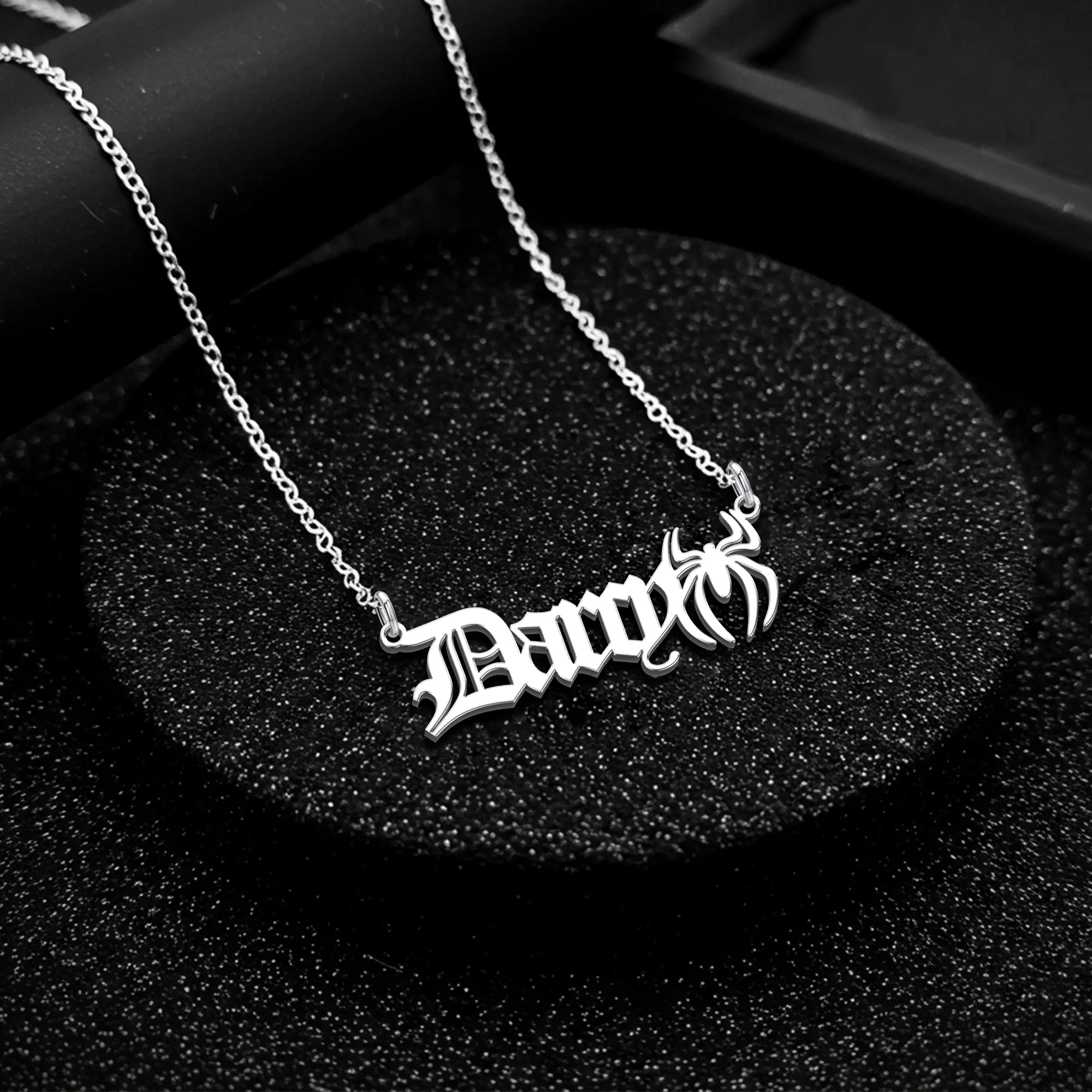 Personalized Halloween Spider Gothic Name Necklace