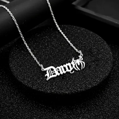 Personalized Halloween Spider Gothic Name Necklace