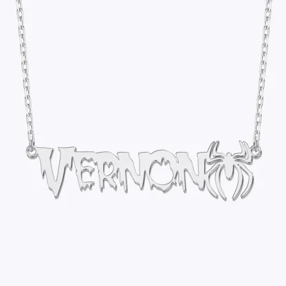 Personalized Halloween Spider Gothic Name Necklace