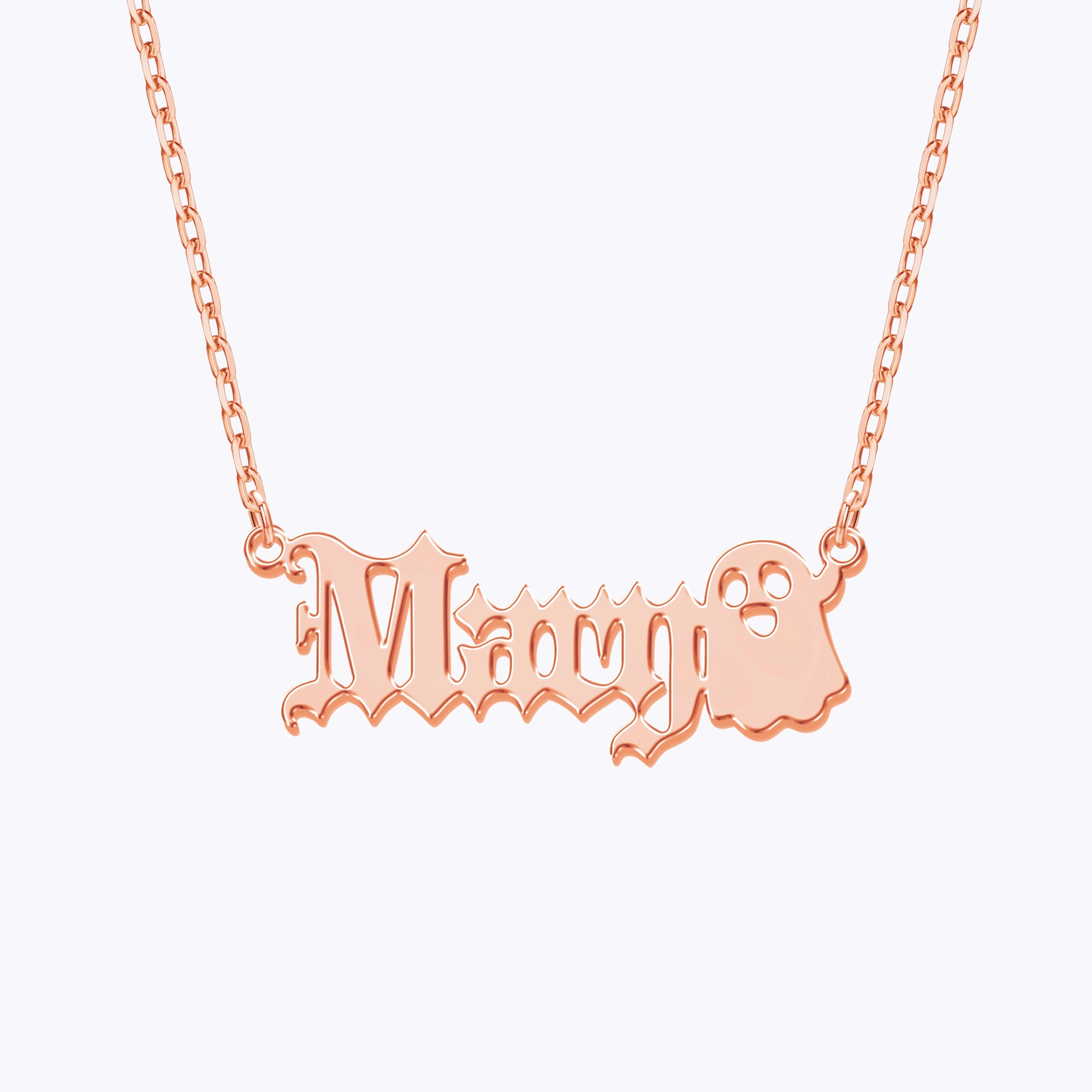 Personalized Halloween Ghost Gothic Name Necklace and Bat Name Ring Set