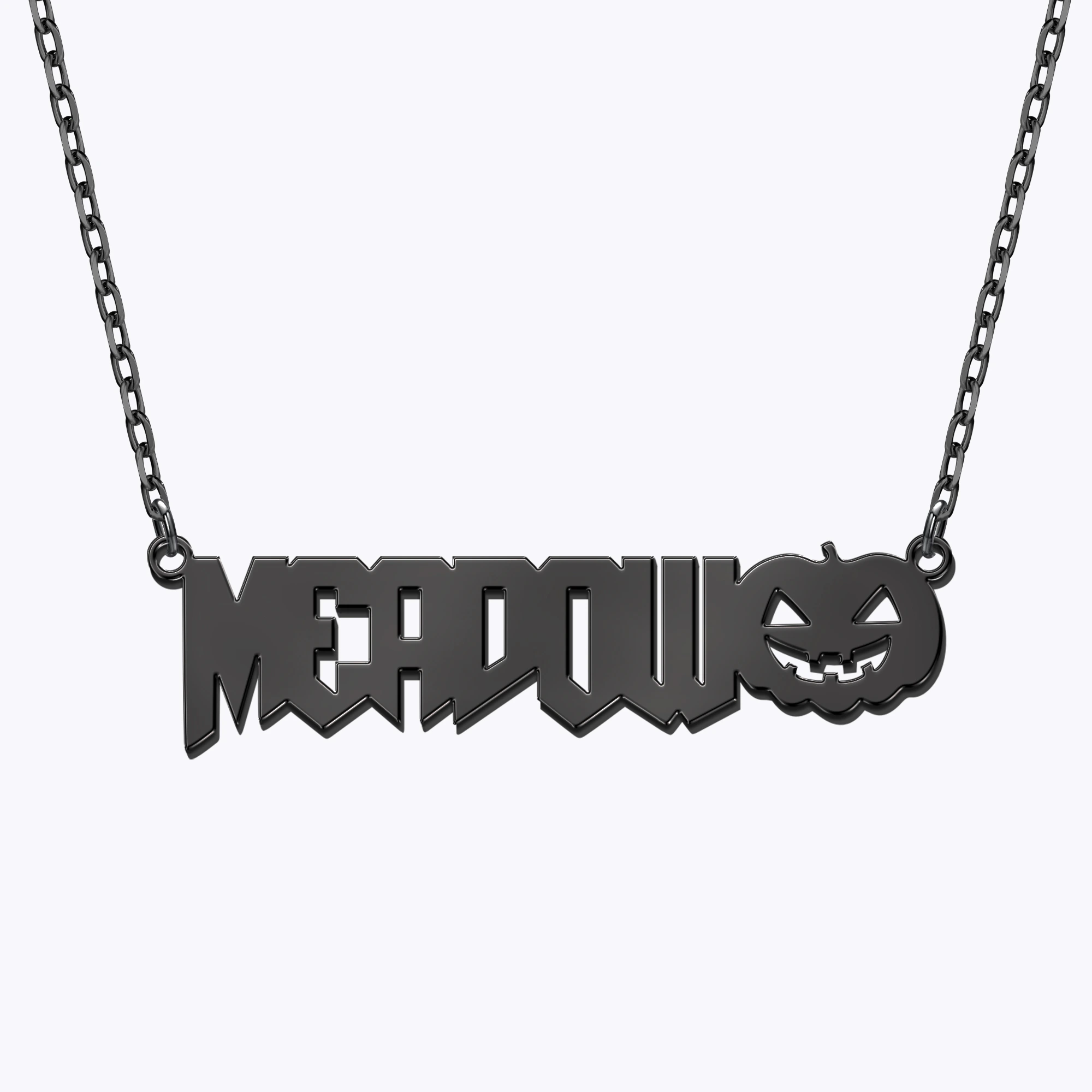 Personalized Halloween Pumpkin Gothic Name Necklace and Witch Hat Name Ring Set