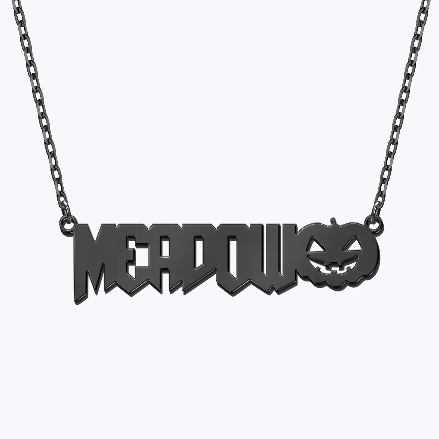 Personalized Halloween Pumpkin Gothic Name Necklace and Witch Hat Name Ring Set