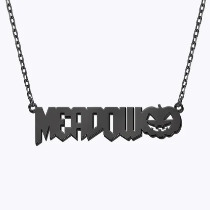 Personalized Halloween Pumpkin Gothic Name Necklace and Witch Hat Name Ring Set