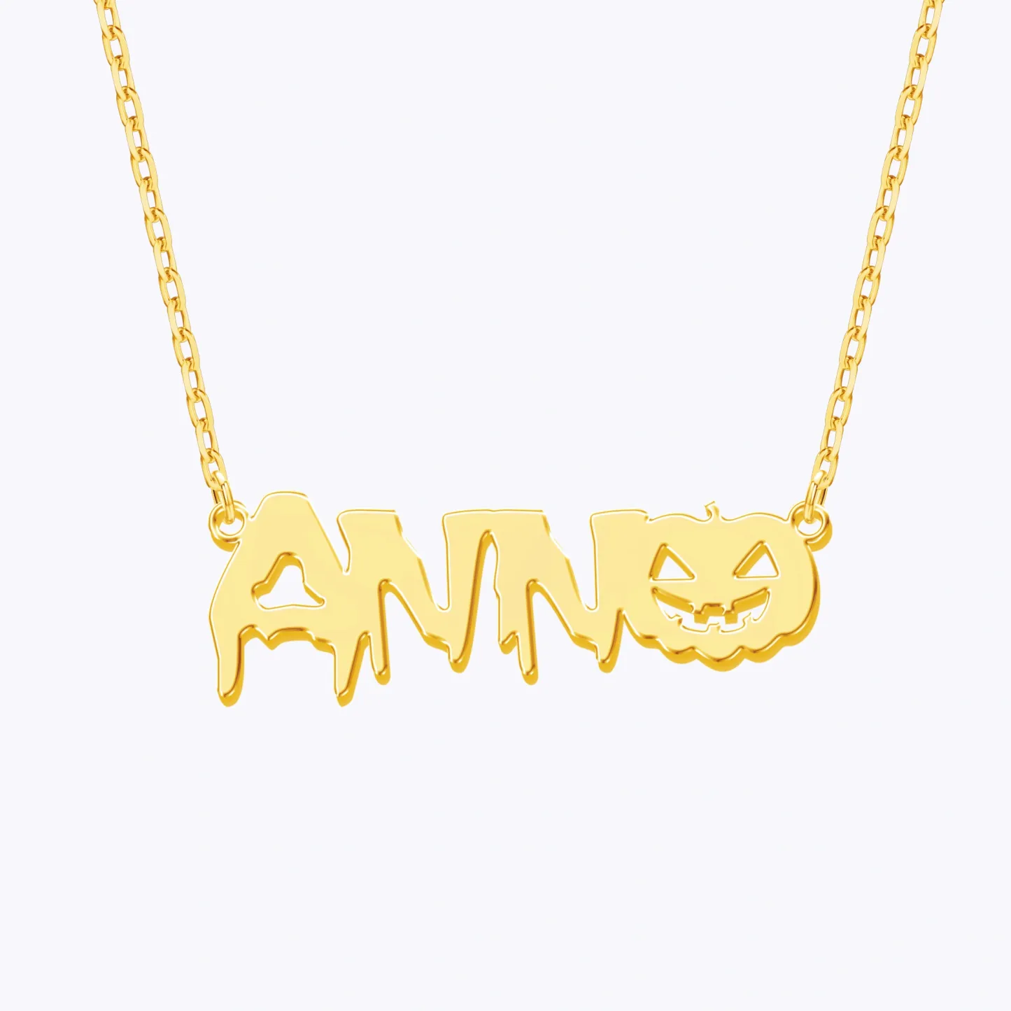 Personalized Halloween Pumpkin Gothic Name Necklace and Witch Hat Name Ring Set