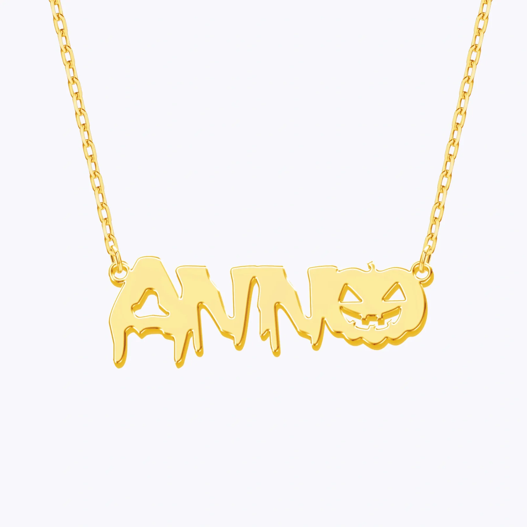 Personalized Halloween Pumpkin Gothic Name Necklace and Witch Hat Name Ring Set