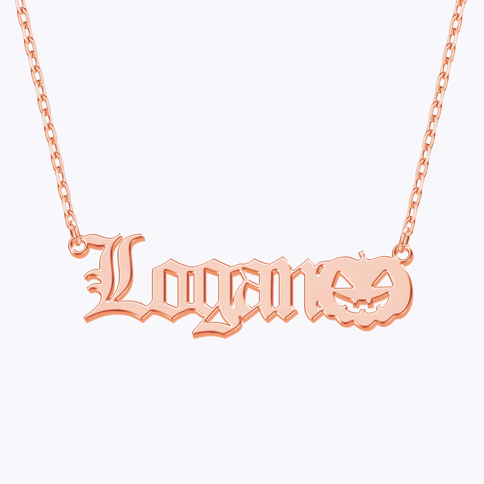 Personalized Halloween Pumpkin Gothic Name Necklace and Witch Hat Name Ring Set