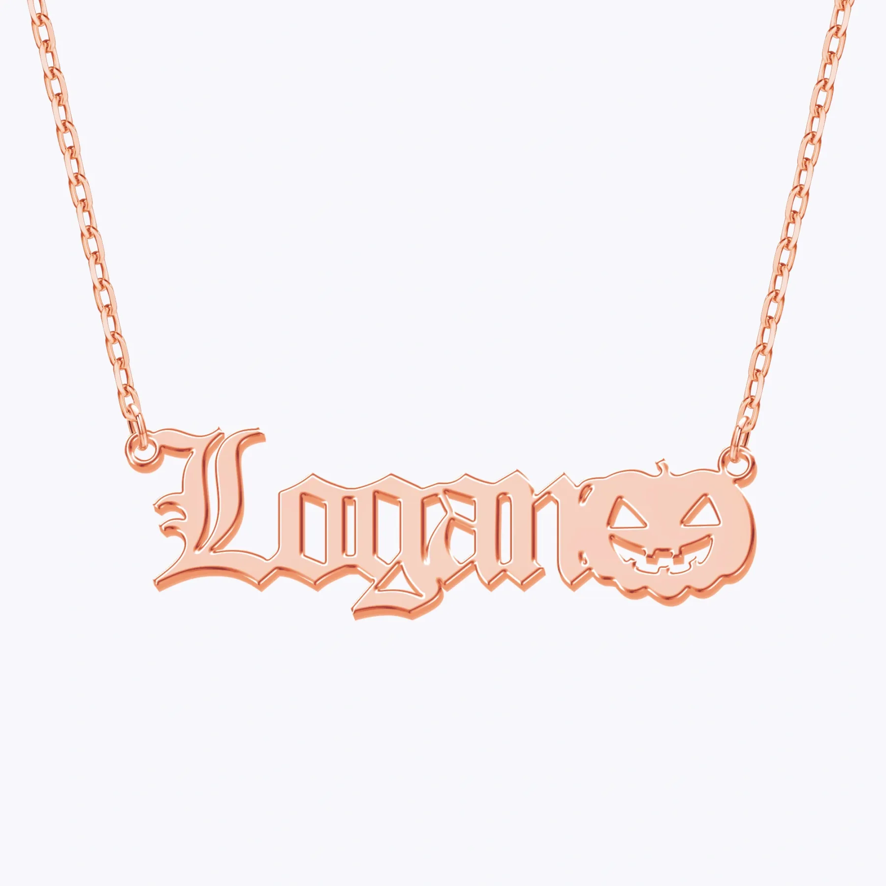 Personalized Halloween Pumpkin Gothic Name Necklace and Witch Hat Name Ring Set