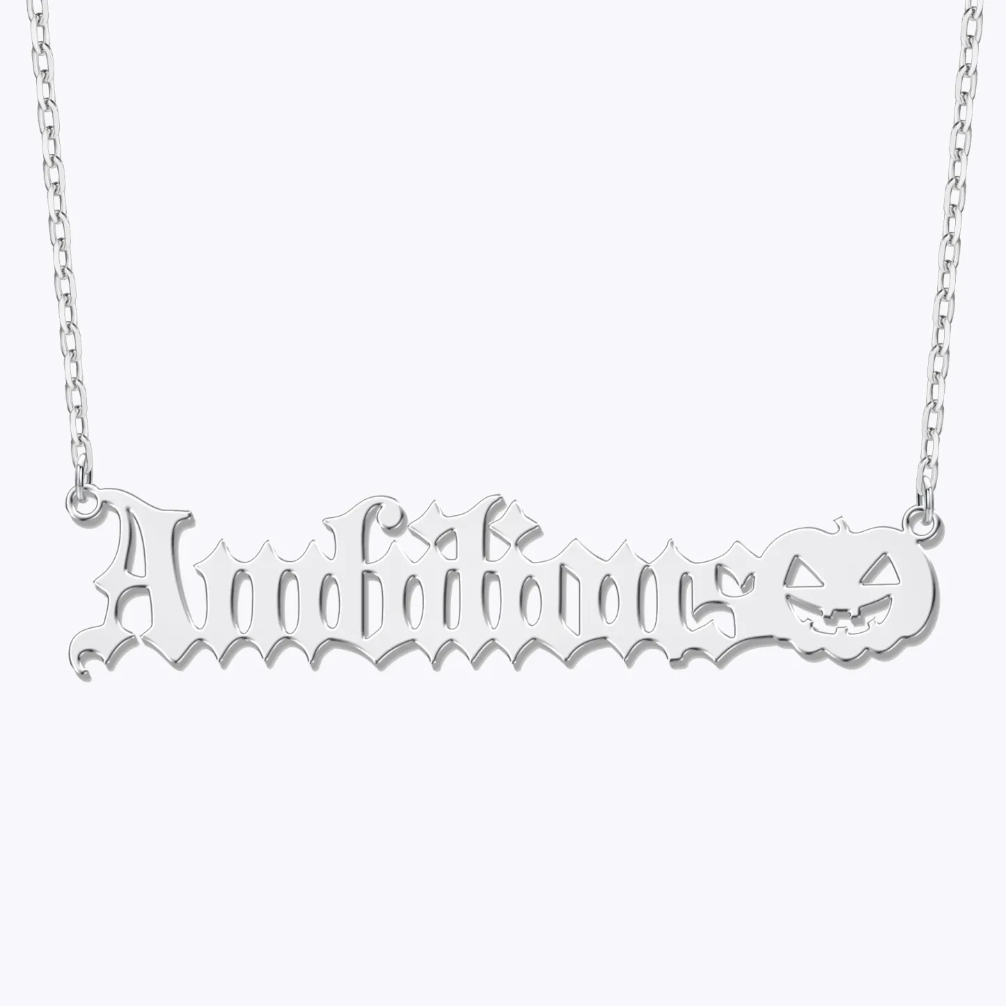 Personalized Halloween Pumpkin Gothic Name Necklace and Witch Hat Name Ring Set