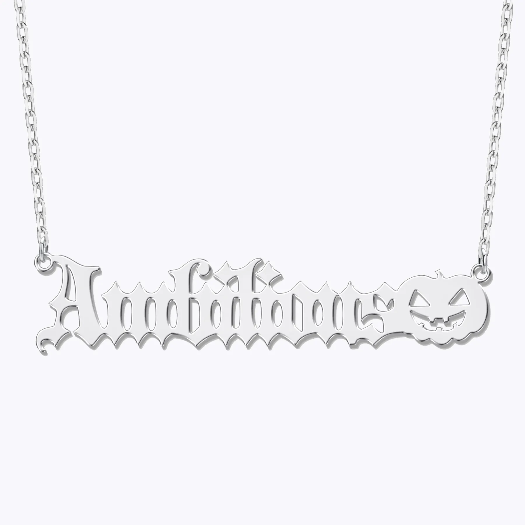 Personalized Halloween Pumpkin Gothic Name Necklace and Witch Hat Name Ring Set