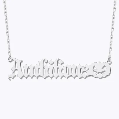 Personalized Halloween Pumpkin Gothic Name Necklace and Witch Hat Name Ring Set
