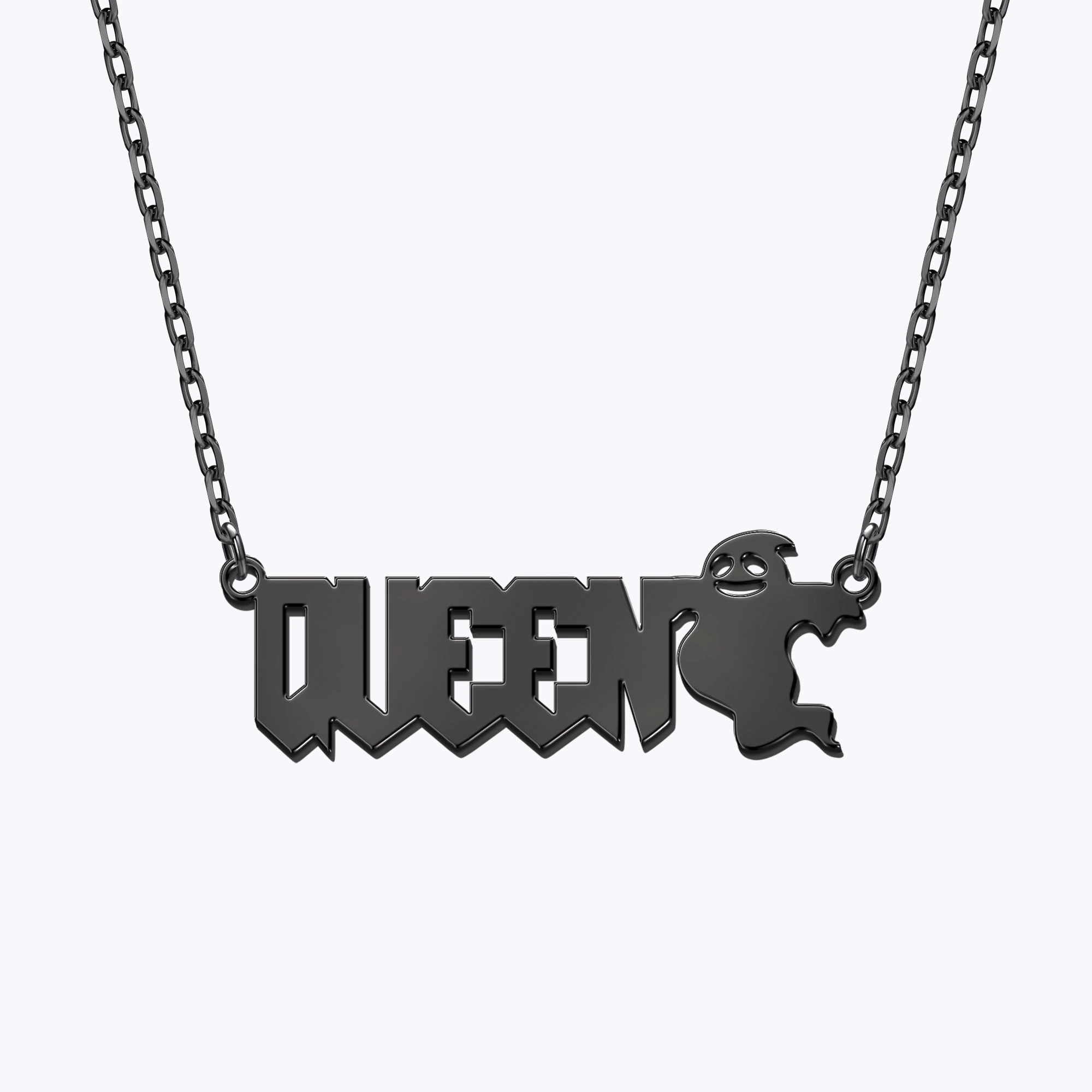 Personalized Halloween Gothic Ghost Name Necklace and Bat Name Ring Set