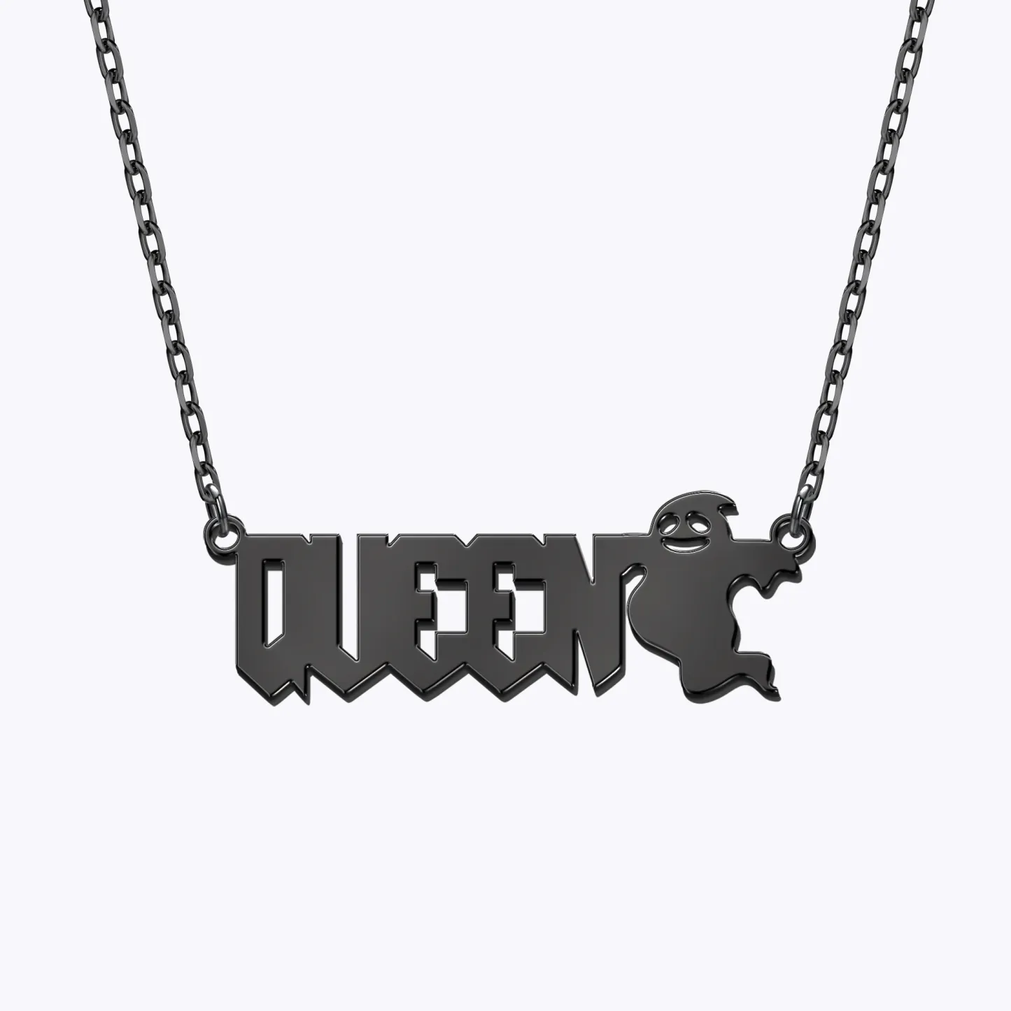 Personalized Halloween Gothic Ghost Name Necklace and Bat Name Ring Set