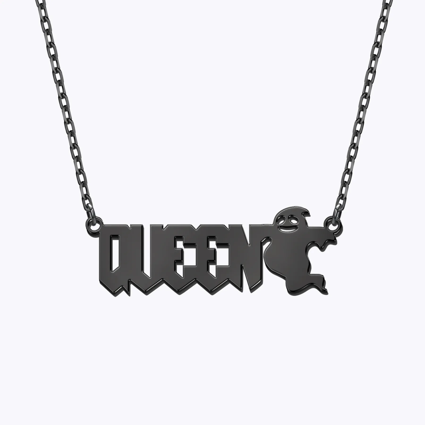 Personalized Halloween Gothic Ghost Name Necklace and Bat Name Ring Set