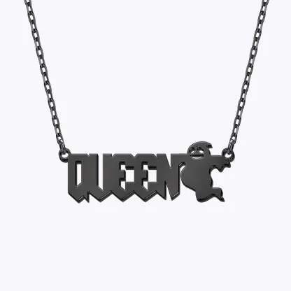 Personalized Halloween Gothic Ghost Name Necklace and Bat Name Ring Set