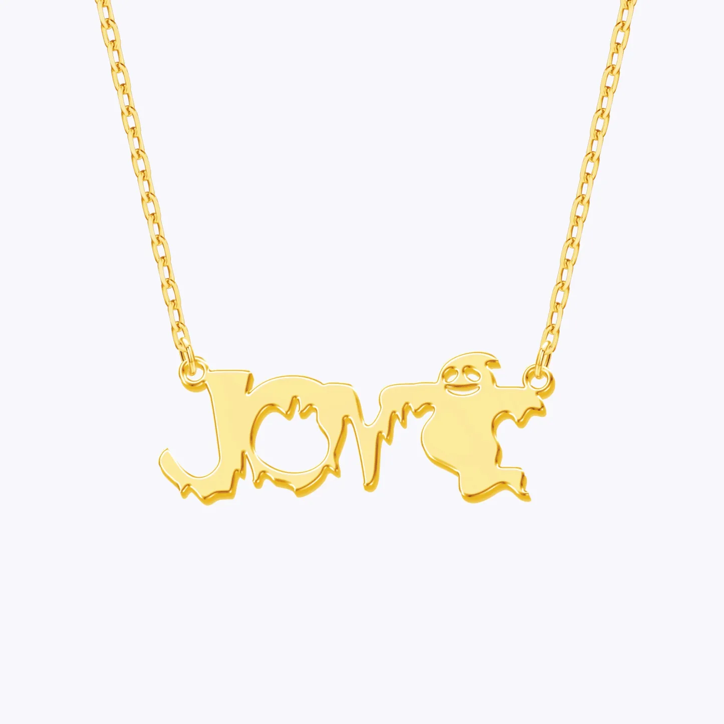 Personalized Halloween Gothic Ghost Name Necklace and Bat Name Ring Set