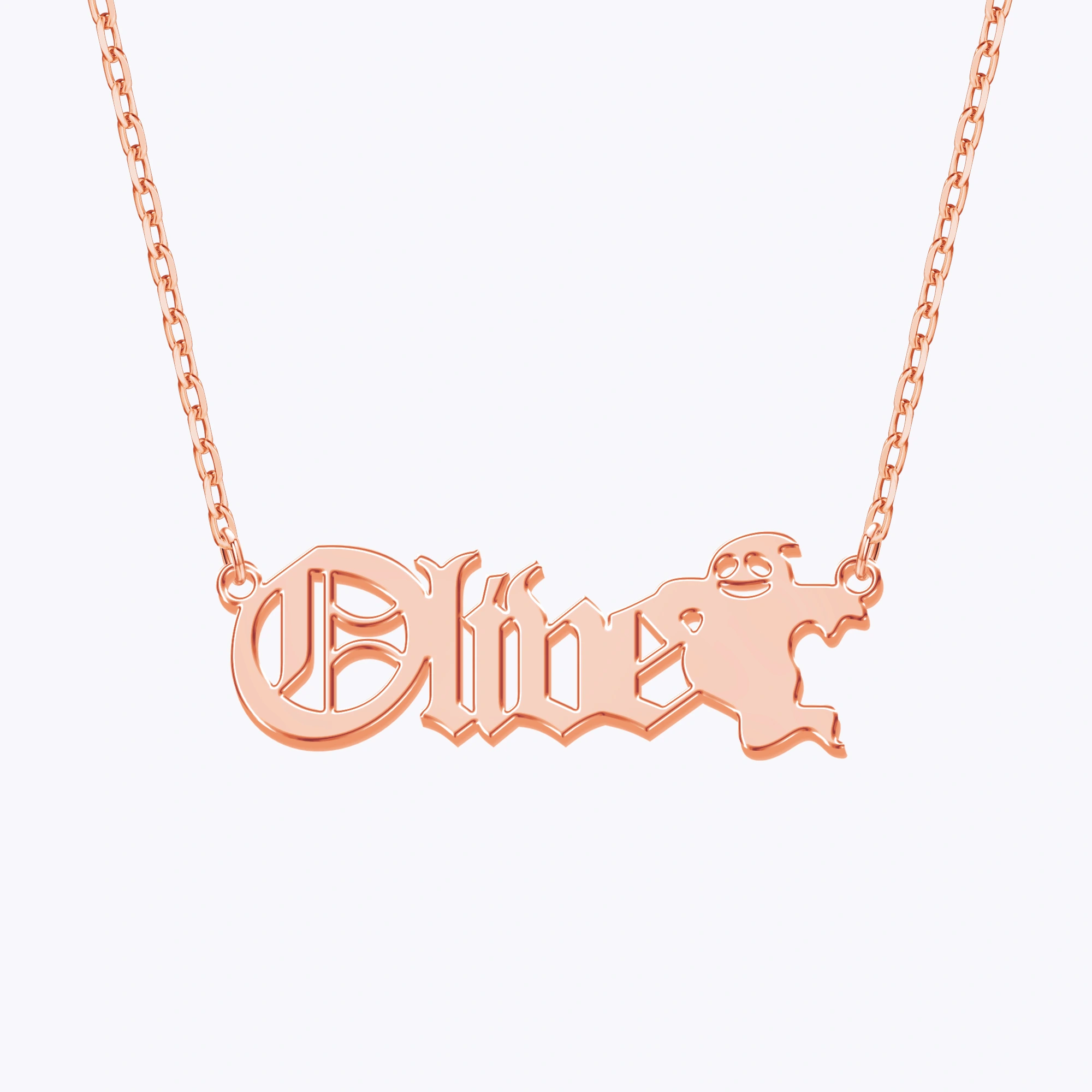 Personalized Halloween Gothic Ghost Name Necklace and Bat Name Ring Set