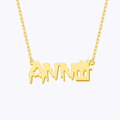 Personalized Halloween House Gothic Name Necklace and Witch Hat Name Ring Set