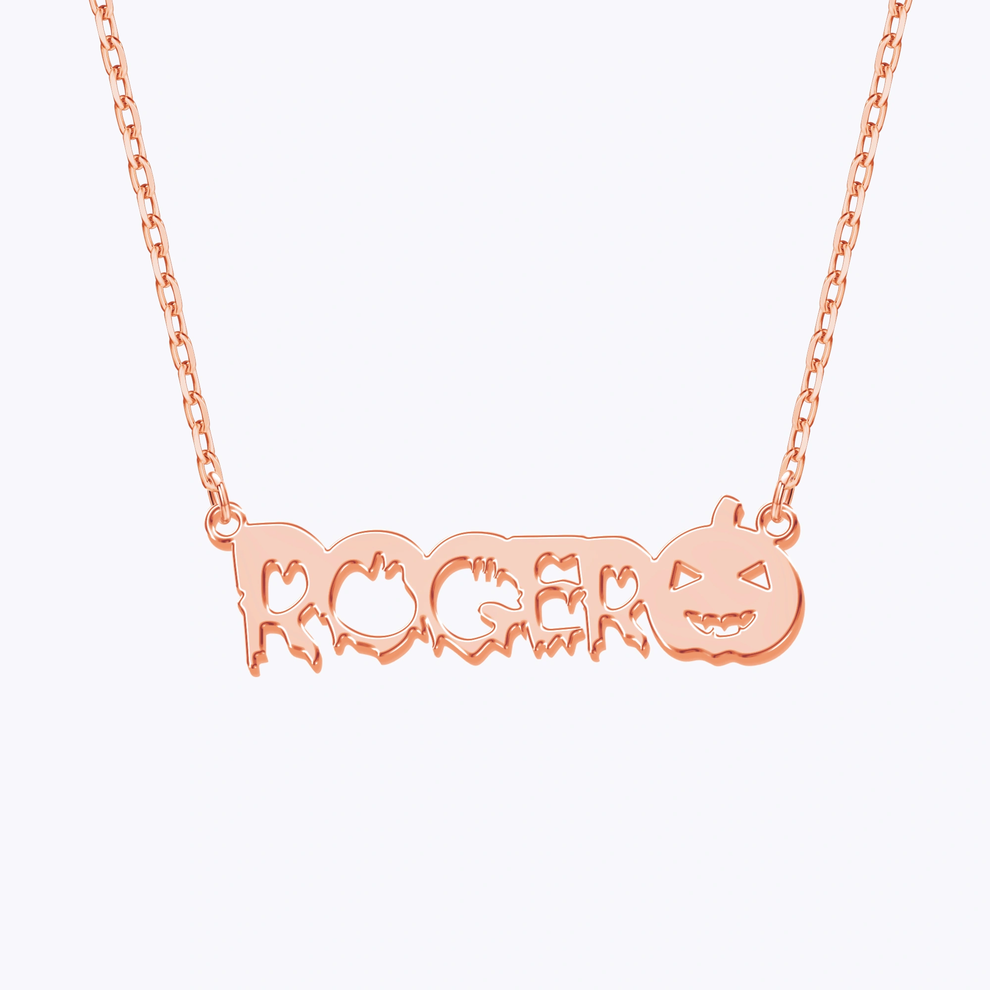 Personalized Halloween Gothic Pumpkin Name Necklace and Broomstick Name Ring Set