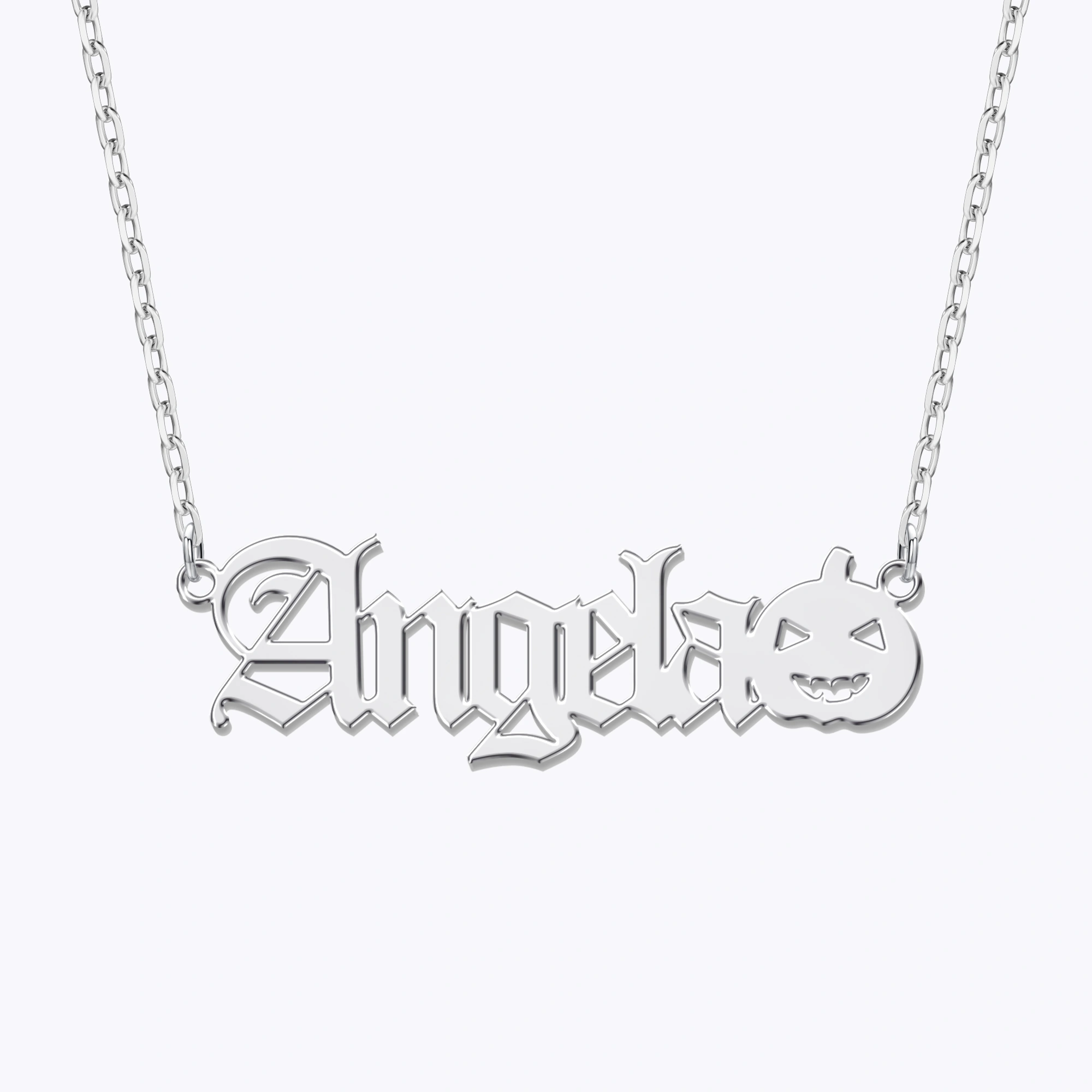 Personalized Halloween Gothic Pumpkin Name Necklace and Broomstick Name Ring Set