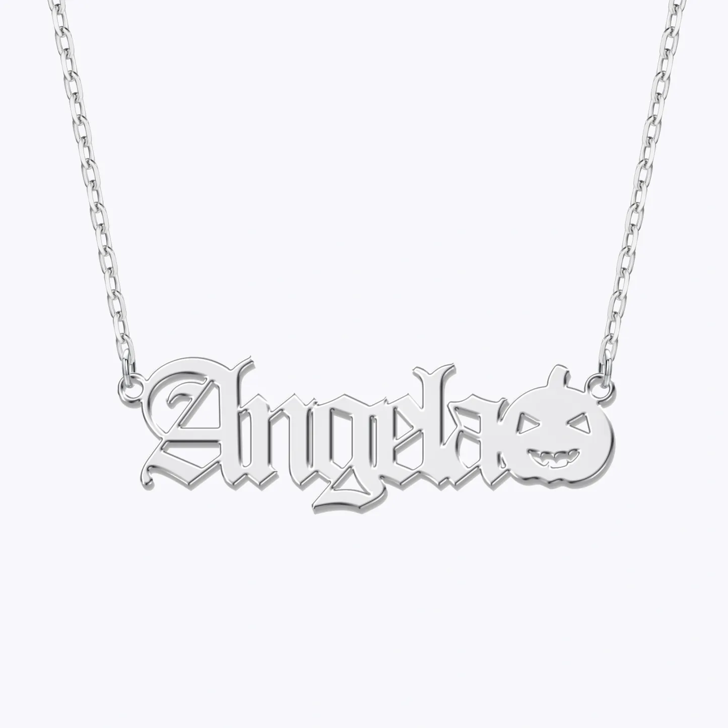 Personalized Halloween Gothic Pumpkin Name Necklace and Broomstick Name Ring Set