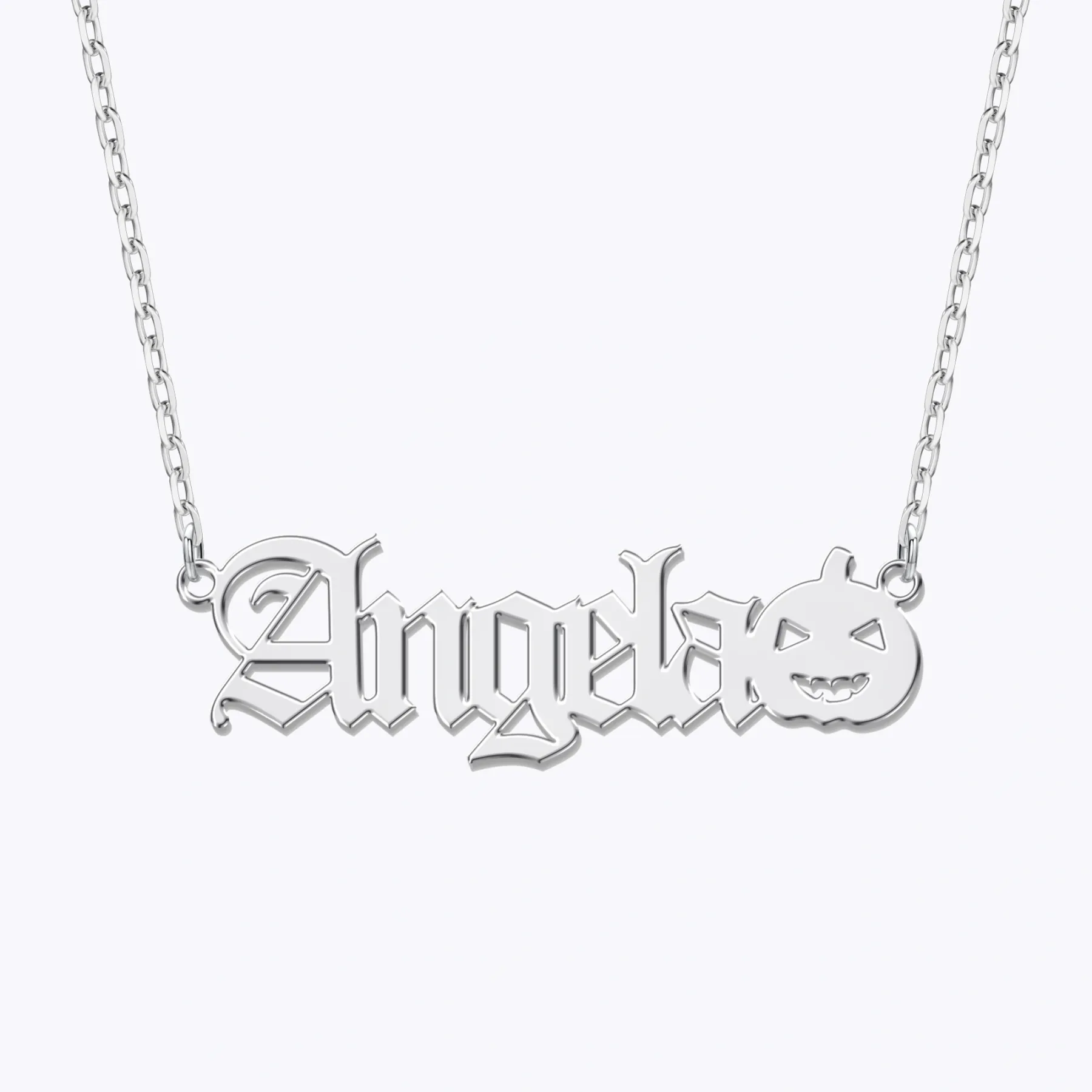 Personalized Halloween Gothic Pumpkin Name Necklace and Broomstick Name Ring Set