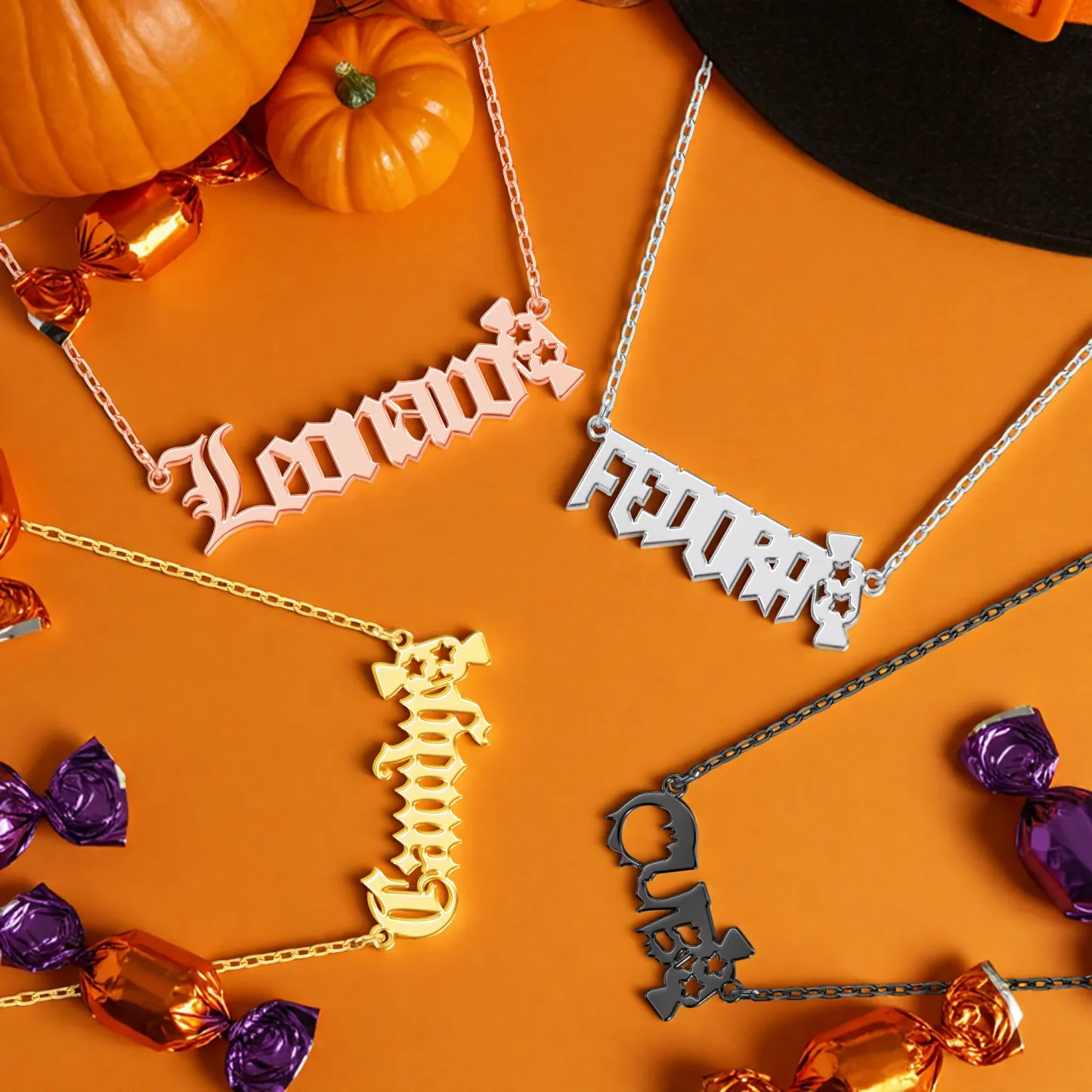 Personalized Halloween Candy Gothic Name Necklace